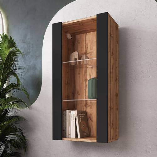 Komodee Vitrine Hängend Tivoli Vertical Schwarz/Wotan 50x100x29 cm