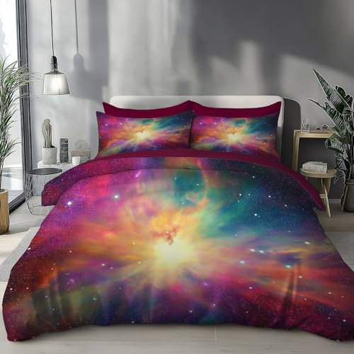 JSCWDET Bettwäsche 135×200cm+1×80×80cm Universum Nebel Wende Bettwäsche Set, Sterne Galaxien Microfaser Renforce Bettbezug mit Reißverschluss und Kissenbezug