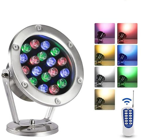 Luz LED Sumergible - Focos De Piscina, Iluminación RGB Para Estanques De Bajo Voltaje De CA 12V, Luz Subacuática Para Paisaje De Acero Inoxidable Resistente Al Agua IP68 Con Control Remoto(Yellow Ligh