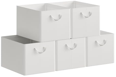 WOLTU Aufbewahrungsbox 5 Stück, aus Polyesterstoff, für Schlafzimmer, Arbeitszimmer, Wohnzimmer, Organizer Box mit Griffen, für Kleidung Spielzeug, faltbar, Weiß, 47x30x35 cm