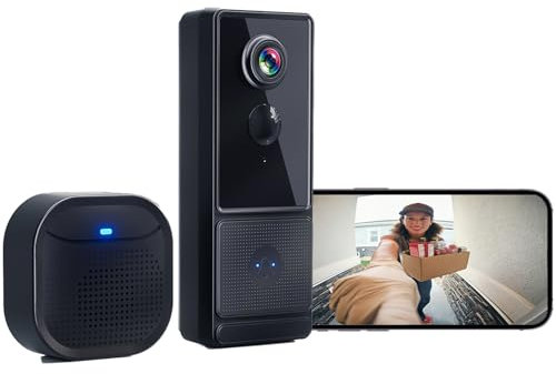 Campanello WiFi wireless esterno impermeabile 1080P IPX66 Campanello senza fili con telecamera Rilevazione Umana PIR Visione Notturna Prova di 7 giorni di archiviazione in cloud Supporta la scheda SD