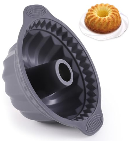 Butabeishy Silikon Gugelhupfform, 28,5 cm Durchmesser, Antihaftbeschichtet, BPA-frei, Hitzebeständig, Grau
