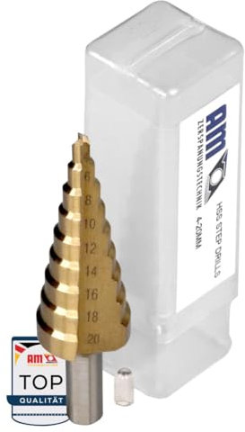 AM-Zerspanungstechnik Foret étagé HSS TiN 4-20 mm | Foret conique métal, bois, plastique | Foret à éplucher | 1 pièce