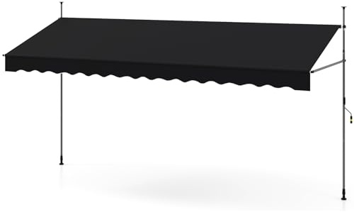 HOMASIS Klemmmarkise, höhenverstellbarer Sonnenschutz, Markise Balkon ohne Bohren, Balkonmarkise mit Handkurbel, UV-Schutz, Gelenkarmmarkise für Outdoor (Schwarz, 400x210x210-300cm)