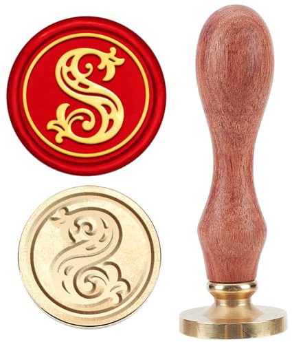 MAYJOYDIY Wachssiegelstempel Mit Initiale S 25mm Vintage Alphabet S Abnehmbarer Siegelstempel Mit Messingkopf Holzgriff Ideal Für Hochzeitsfeiern Einladungen Karten Umschläge Buchstabendekor