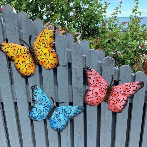 Neel Saanjh Set of 3 Metal Butterfly Wall Art Decorations, Outdoor and Indoor, Weather-Resistant, Easy to Hang and Lightweight, Eye-Catching 3D Butterfly, Long-Lasting and Fade-Resistant