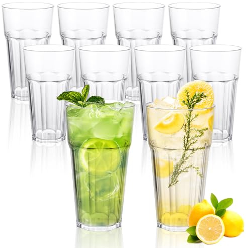 AHAQU 10PCS 680ml Plastic Tumblers, 24oz Stackable Acrylic Drinking Glasses, Reusable Clear Plastic Cups for Picnics, Camping, BBQ’s, Parties