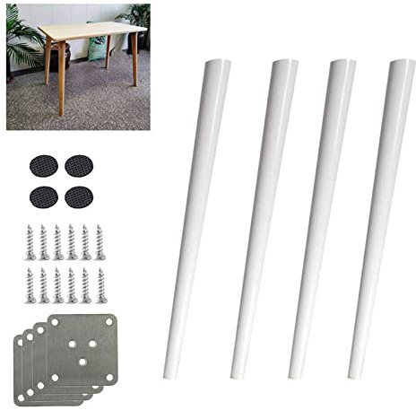 4 gambe per mobili in rovere massello, 74,9 cm, design a cono obliquo bianco, per scrivania, tavolo da pranzo, sedie e divani, piedini in legno con accessori