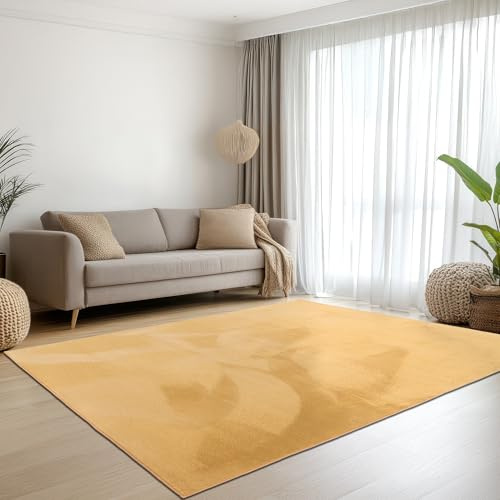 Teppich-Traum Kurzflor Teppich Modern Hasenfell-Optik Gold 200x290 cm | Seidig weich & flauschig, schimmernd, pflegeleicht, rutschhemmend, formstabil, saugrobotergeeignet, OEKO-TEX geprüft