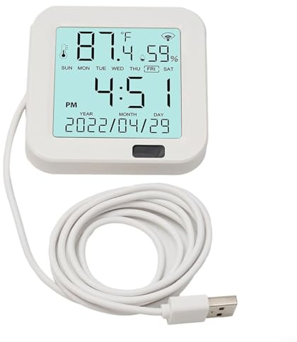 UTTASU WiFi Smart Room Thermometer And Hygrometer With LCD Screen, USB Powered Temperature & Humidity Sensor For Tuya Smart And Smart App, Infrared Backlight, Voice Control, Data Graph Monitoring
