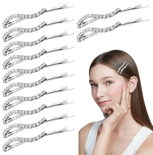 12 Pezzi Fermagli per Capelli Strass, Strass Perni di Capelli, Diamante Mollette per Capelli, Barrette per Capelli Metallo,Donne, Festa Quotidiana da Sposa (Argento)