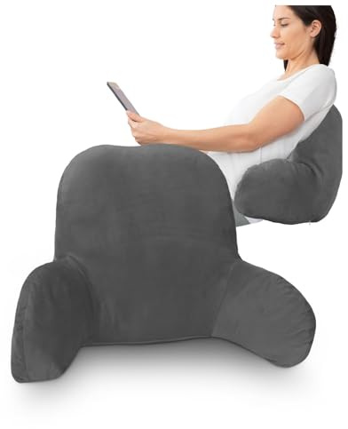 BLUE BAZAAR Reading Pillow, Cuddle Cushion with Higher Support Arm, Backrest Support Pillow Lumbar Cushion Sofa Back Chair Bed Rest for Reading Relaxing Watching TV (Dark Grey)