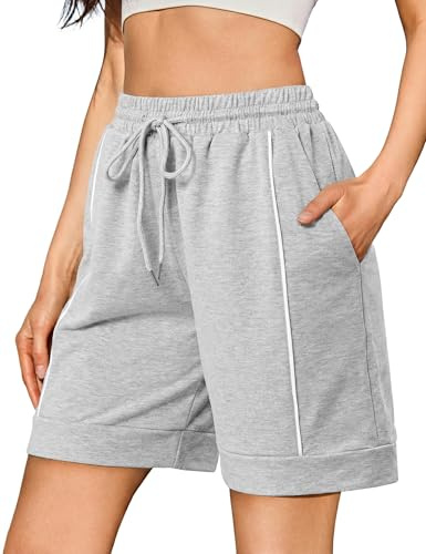 Litherday Shorts Mujer Algodón Verano Ribete Contraste Gris Claro M