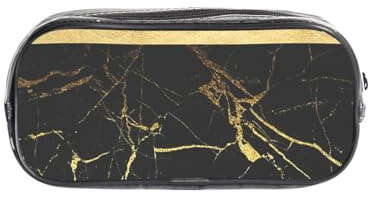 gawuoab Transparente Federtasche in Gold- und Schwarzmarmoroptik, durchsichtiger Organizer für Federmäppchen
