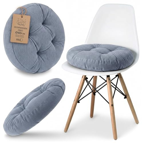 Amazinggirl Cuscino Sedia Cucina Seduta Rotonda 40 cm - Cuscini per Sedie Interno Coprisedia Imbottito Stile Scandinavo Morbido Lavabile Velluto a Coste Blu jeans