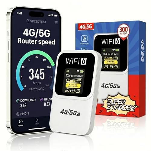 Router WiFi 5G Portátil Ultraligero, Batería 3000mAh hasta 14h de Autonomía, Conexión WiFi para 32 Dispositivos, Seguridad WPA2, Compatible con Todos los Operadores, Viajes y Teletrabajo