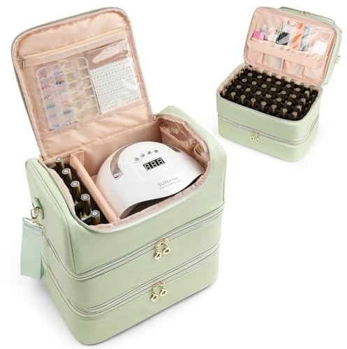 Uross Nail Polish Organizer Bag Holds 90 Bottles, PU Leather Storage Case