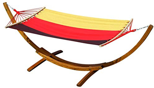ALEOS. 320cm Hängemattengestell DE Hängematte mit Gestell aus Holz Lärche mit Stabhängematte in Deutschland Farben