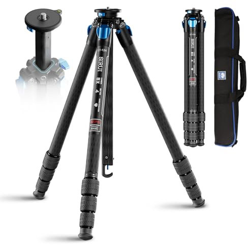SIRUI ST-124 Wasserdichtes Carbonfaser Stativ mit kompakter Dreieck-Mittelsäule, Professionelles Reisestativ für spiegellose Kamera, 4 Sektionen, Drehverschlüsse, Spikes, Max 158cm, 12KG Last
