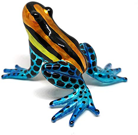 ZOOCRAFT Hand-Blown Glass Frog Figurine - Miniature Poison Dart Frog, Orange & Blue - Artistic Table Decor and Gardening Gift
