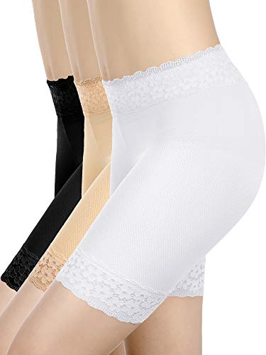 BOAO Spitzen Shorts Sicherheitshosen Leggings (Schwarz, Haut, Weiß, S-M)