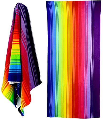 GEEZY Microfibre Beach Towel, Rainbow Design - Quick Drying, Lightweight, Sand-Free, Large & Durable, Summer Design - Beach Essentials for Travel, Holiday, Swimming, Sauna, Adults & Kids, 70x140cm