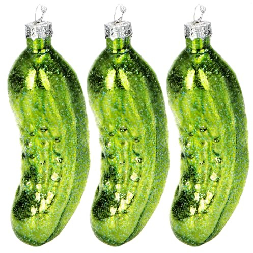 COM-FOUR® 3X Glas Christbaumschmuck 10 cm - Große Weihnachtsgurke aus echtem Glas - Weihnachtsbaum Anhänger in grün für die Weihnachtsdekoration - Christbaumgurke (Gurke glänzend - 3 Stück)