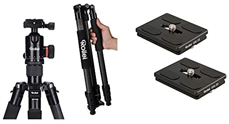 Rollei C6i Carbon kompaktes, leichtes Fotostativ aus Carbon, 3in1-Stativ, verwendbar als Dreibeinstativ & QAL-50 - professionelle Kamera-Schnellwechselplatte/Schnellverschlussplatte - 2 er Pack