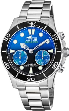 LOTUS Montre Connectée Homme Hybride Connected en Acier Inoxydable 316l | Analogique Connectée, Étanche 10 ATM 18800/9, Contrôle Musique, Podomètre, Notifications et Rejet d'Appels