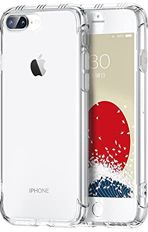 ONES Clear Case for iPhone 8 Plus / 7 Plus, Slim Soft TPU Silicone Cover, Military Drop Protective Thin Phone Bumper with Shockproof Airbags, Yellowing Resistant, Anti-Slip, Durability, Transparent