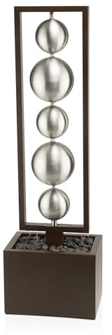 Alpine Corporation CPS194 Outdoor Modern Column Water Floor Fountain with Stainless Steel Orbs, 55 H, Brown