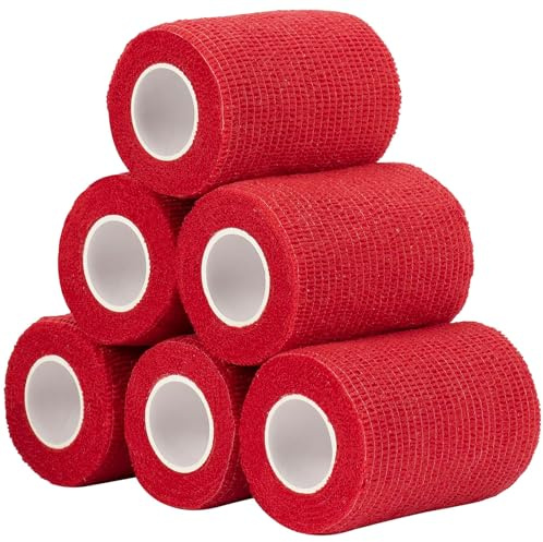 Haftbandage Verband Selbstklebender 7,5cm Fixierbinde Selbsthaftend Bandage | 6 Rollen Kohäsive Bandage für Erste Hilfe Dog Sport Elastische Binde für Handgelenk Füße Vet Wrap Hund Pferde (Rot)