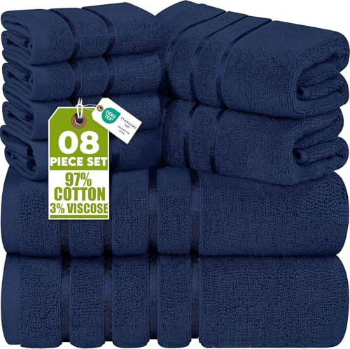 Utopia Towels - Ensemble de 8 Serviettes de Luxe 2 Serviettes de Bain 2 essuie-Mains et 4 débarbouillettes Ensemble de Serviettes très absorbantes filé à l'anneau (Bleu Marine)