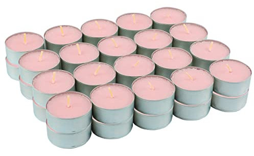 Pack de 40 Velas de Té Perfumadas, Duración de 4.5 Horas, Ideales para Aromaterapia, Decoración y Relax (Aroma de Fresa con Nata)