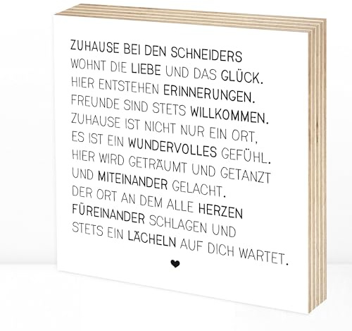 Wunderpixel® Holzbild DEIN personalisiertes Zuhause mit Namen - individuell 15x15x2cm Fotodruck auf Holz - schwarz-weißes Wand-Bild Aufsteller Holz-Schild - persönliches Geschenk