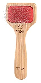 WIDU - Brush for Dogs and Cats, Ideal for Small Pets with Long Hair, Professional Carder in Ash Wood, Handmade in Italy - 16 x 7 cm, with 20 mm Long Teeth and 70° Inclination