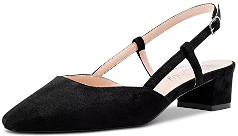 NobleOnly Femmes Bloc Chunky Bas Kitten Talon Heel Carré Bout Sandales Slingback Slip-on Escarpins Mariage Cute Chaussures Noir 42 EU