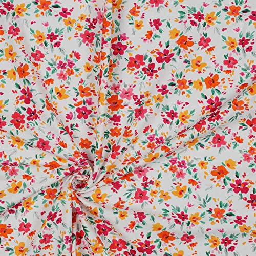 Jersey, Baumwolljersey, kleine bunte Blumen auf Grün als Meterware zum Nähen, 50 cm