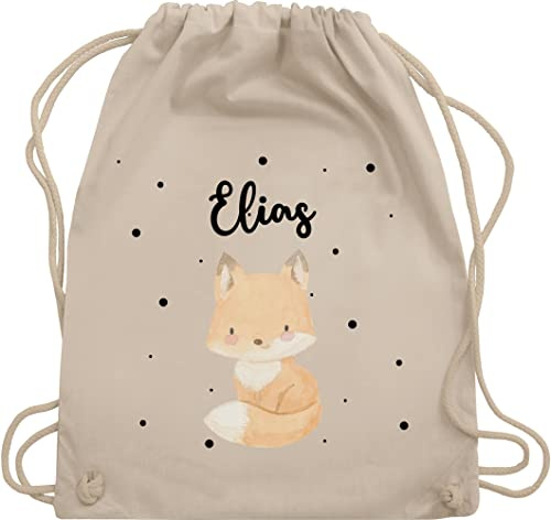 Turnbeutel Rucksack - Tiere - Süßer Fuchs - Unisize - Naturweiß - kindergarten beutel personalisierter stoffbeutel kinder personalisierte geschenke kita rucksackbeutel