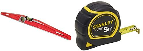 Stanley 1-42-314 Niveau Trapézoïdal mlh 60 cm Gamme Fatmax - Fabriqués en France - Structure Aluminium - Semelle Usinée Noir/Rouge & 1-30-697 - Mètre Tylon Bi matière 5m X 19mm