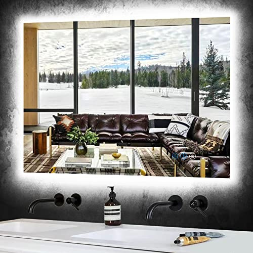 DIDIDADA 40 x 30 Inch LED Vanity Mirror with Backlits Anti-Fog 3 Color Dimmable Backlit Lighted Mirror for Bathroom Wall Horizontal Vertical Mounted 40 Frameless Smart Light up LED Bathroom Mirrors
