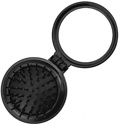 1 Piece Mini Travel Folding Hair Brush with Mirror,Travel Brush Hair,Handbag Hairbrush,Small Hair Brush for Handbag,Portable Pocket Size Compact Hairbrush for Women and Men (Black)