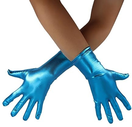 Sheface Herren Damen Glänzend Metallic 1980er Kostüm Party Cosplay Opera Wet Look Handschuhe, Himmelblau, Einheitsgröße