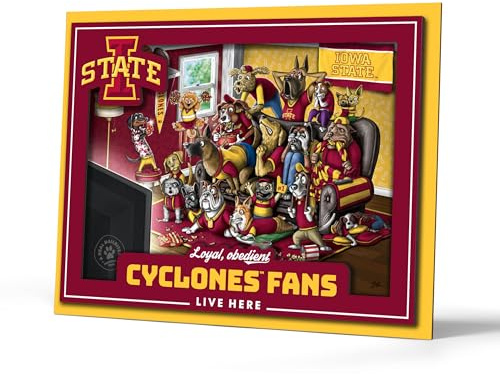 YouTheFan Officially-licensed NCAA Iowa State Cyclones Purebred 3D Wall Art - Humorous original hand-drawn cartoon artwork, multi-layer, funny gift, indoor team decor
