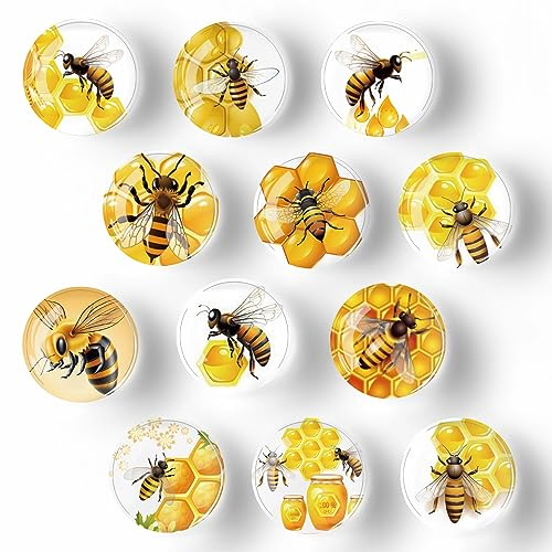 12 x starke, magnetische Kühlschrankmagnete aus Glas, Bienen-Kühlschrankmagnete, Dekoration zum Basteln, starke Kühlschrankmagnete für Küche, Schule, Büro, Whiteboard, Schrank und Spülmaschine