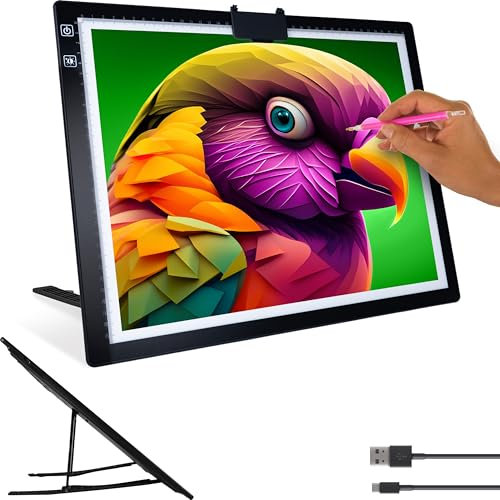 Crafts&Co® Lightpad A3 wiederaufladbar für Diamantmalerei, Zeichnung, Tätowierung | Dimmbares Lichtpad für Kinder und Erwachsene | Lichtpad LED mit USB | 470x345mm