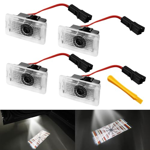 Alopee 4 PCS Door Plaid Projektolicht Willkommenslicht Einstiegsbeleuchtung für Tesla Model 3/Y/S/X Türbeleuchtung Autotür Licht Tesla Licht mit Werkzeug Tesla Zubehör Plug & Play