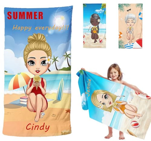 Fadaing Personalisiert Strandtuch Mit Namen, Personalisierte Handtuch Badetuch Mit Namen Mikrofaser Strandtuch Groß 100x200cm Badetuch Kinder mädchen für Strand Handtuch (70 x 140 cm,1)