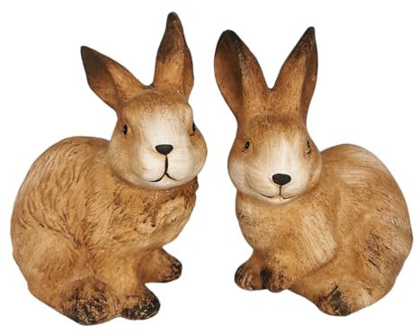 Goldbach 2er Set Hase 20cm groß braun Keramik Ostern Figur sitzend Osterhase modern Dekofigur Osterdeko, 803703