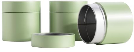 Tianhui 3 Packs Tea Tin Canister for Loose Tea Metal Tea Canister 9 oz 15 oz Round Tin Can for Coffee Beans Tea Container for Kitchen Storage Sugar Matcha Spice Powder (Mint Green, S_2.95x2.95)